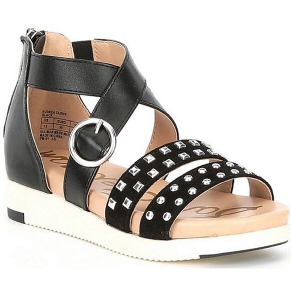 Sam Edelman Little Girls Audrea Cassie Sandals Black Faux Leather 4M New - Picture 1 of 10